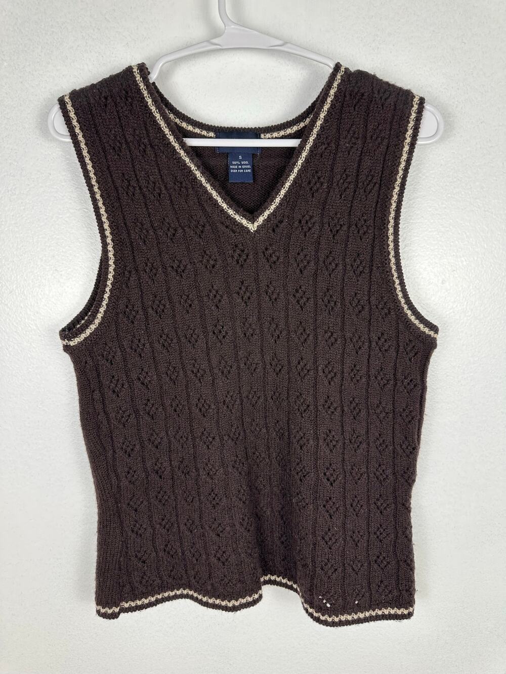 The Limited Women's Vintage 100% Wool Eyelet Pointelle Sweater Vest brown Small